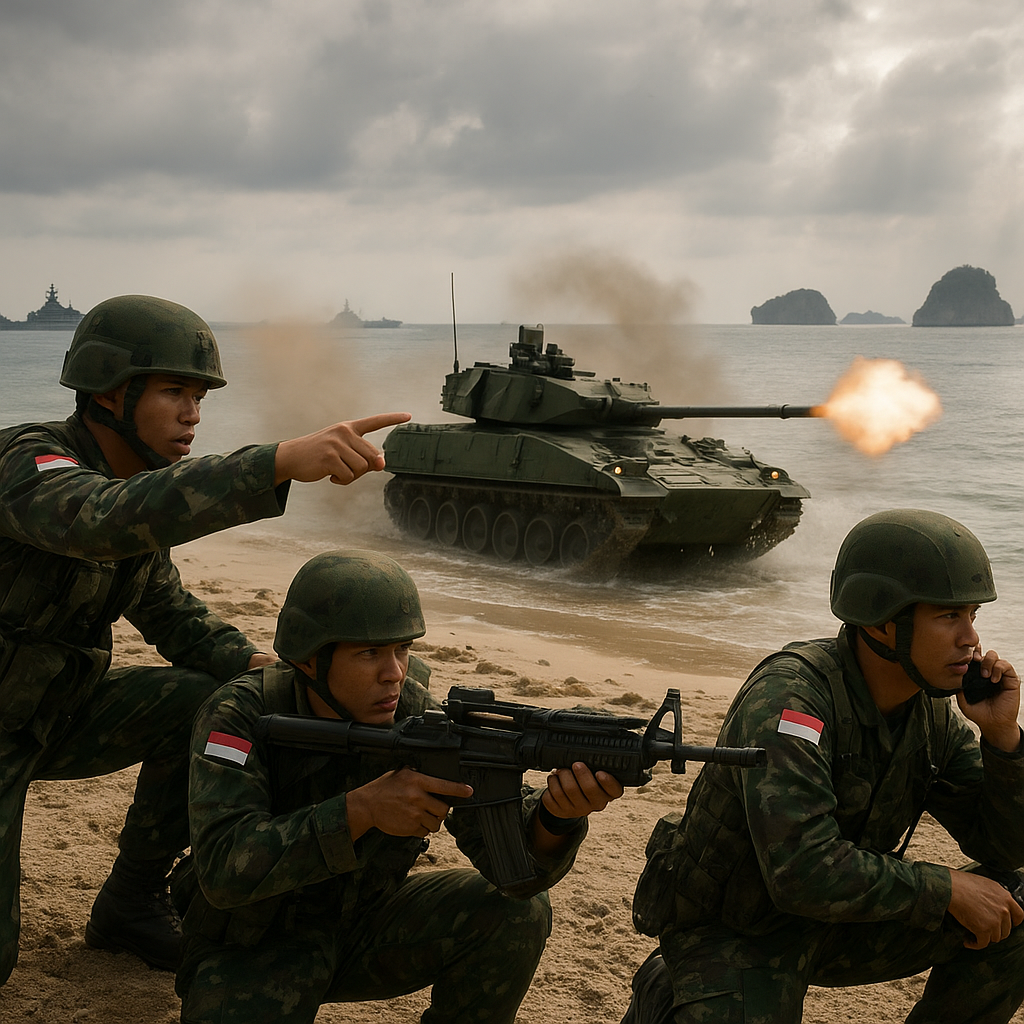 Prajurit Satgas Komposit Natuna Laksanakan Latihan Kerja Sama Infanteri dan Tank (KSIT)