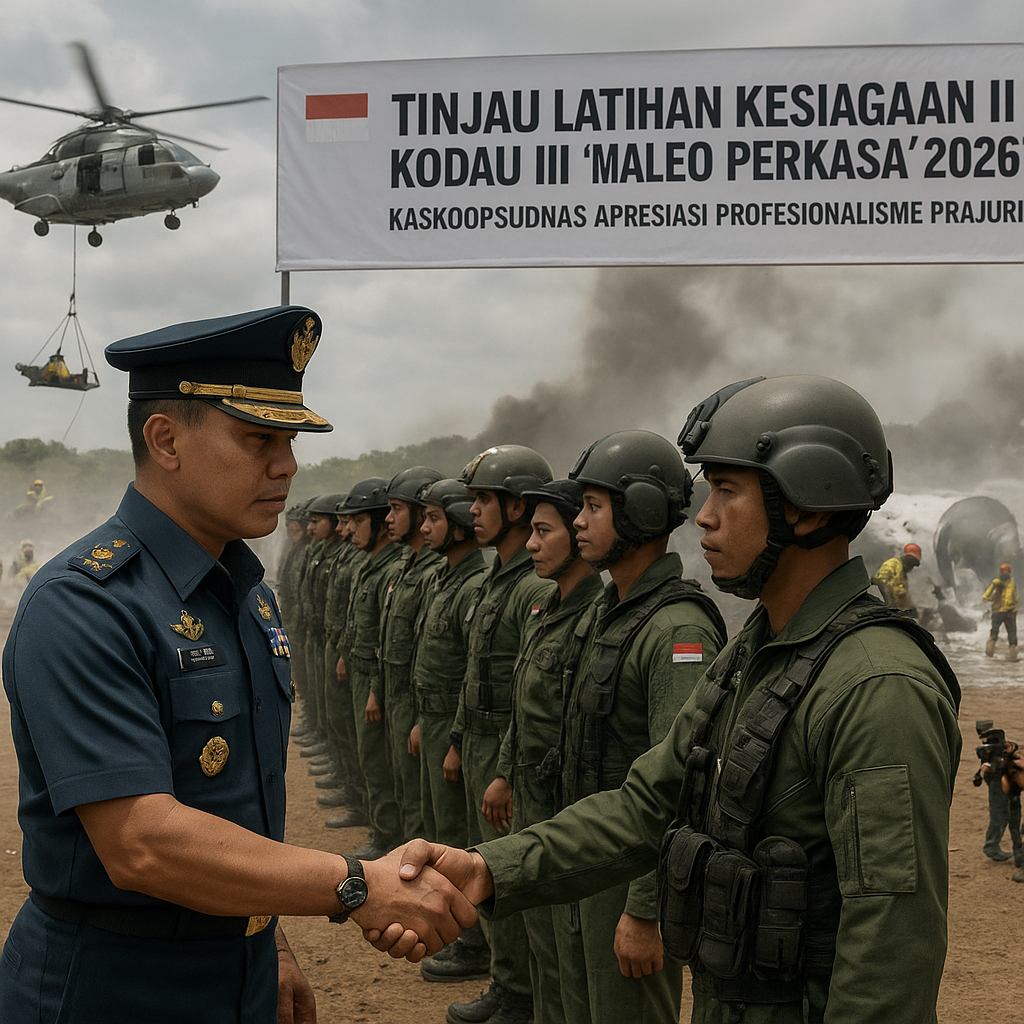 Tinjau Latihan Kesiagaan II Kodau III “Maleo Perkasa” 2026, Kaskoopsudnas Apresiasi Profesionalisme Prajurit