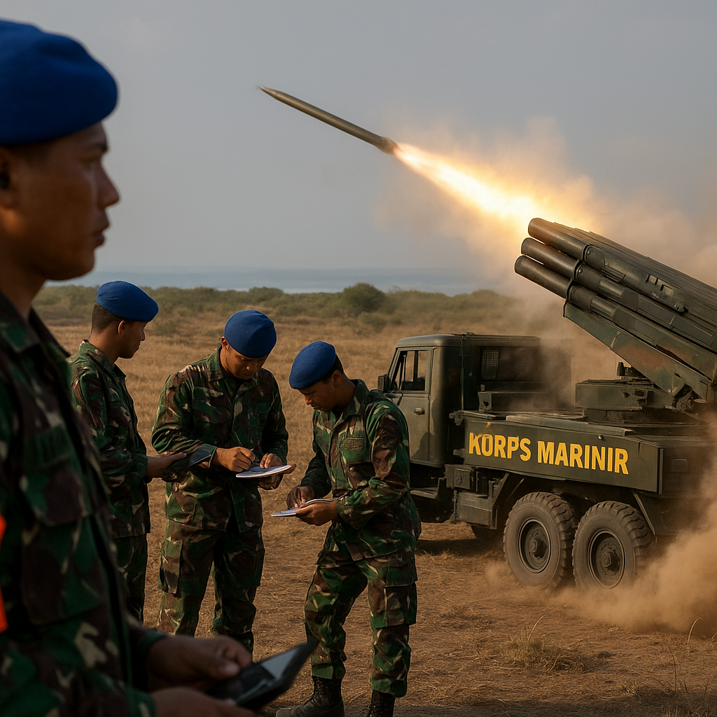 Korps Marinir uji tembak roket MLRS Vampire kaliber 122 milimeter