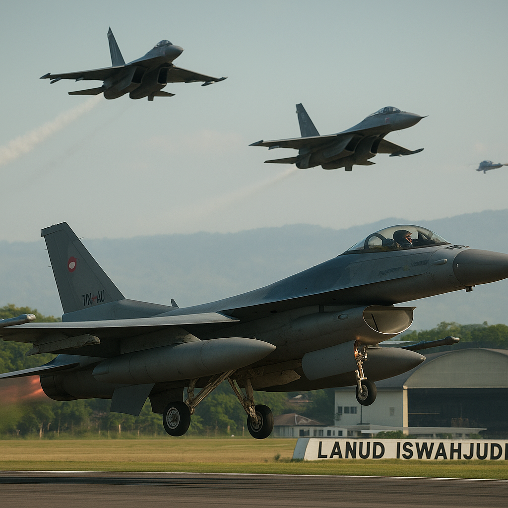 Simulasi Pertempuran Udara F-16 vs Su-30 di Lanud Iswahjudi