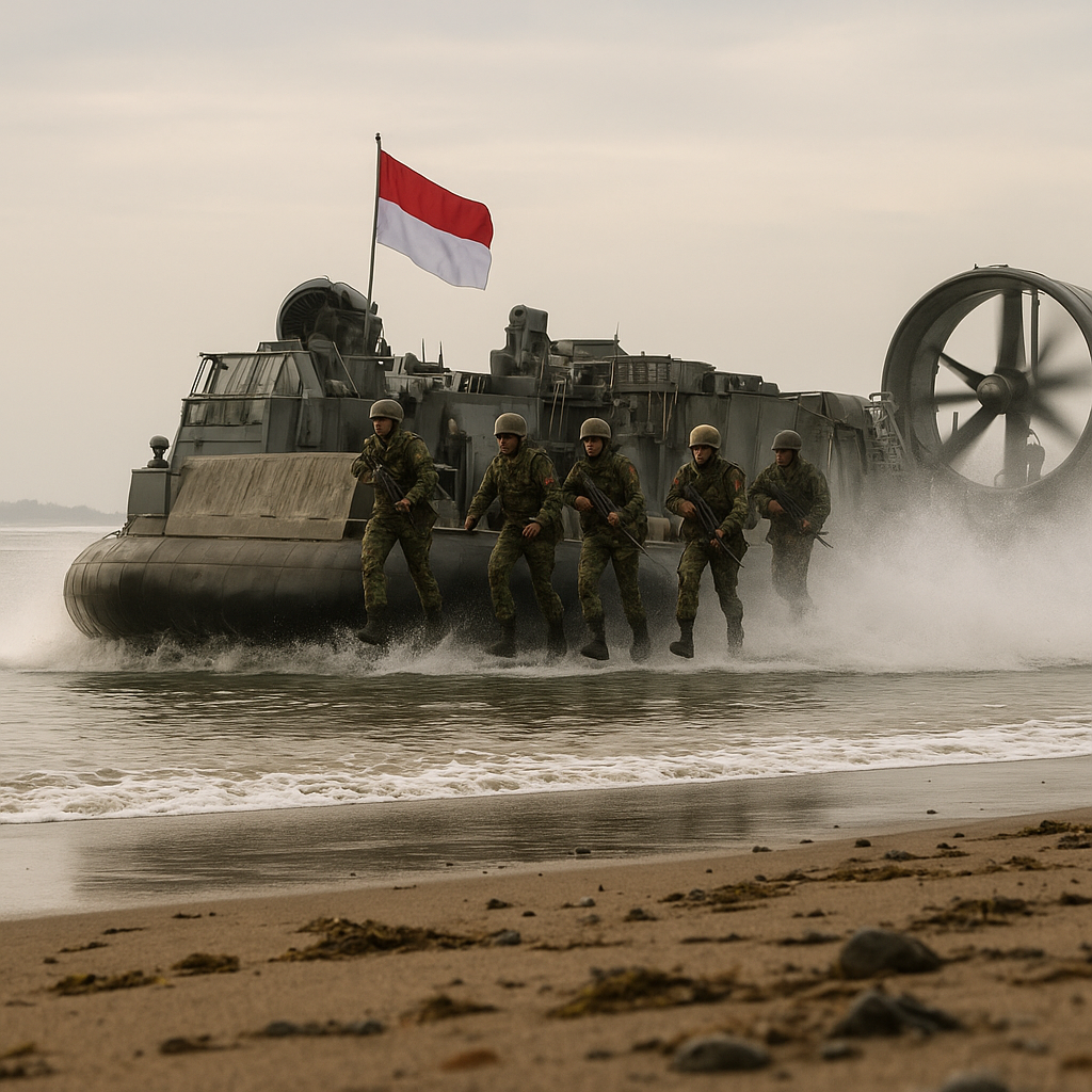 Simulasi Operasi Amfibi Marinir di Pantai Cilacap Gunakan LCAC Buatan Dalam Negeri