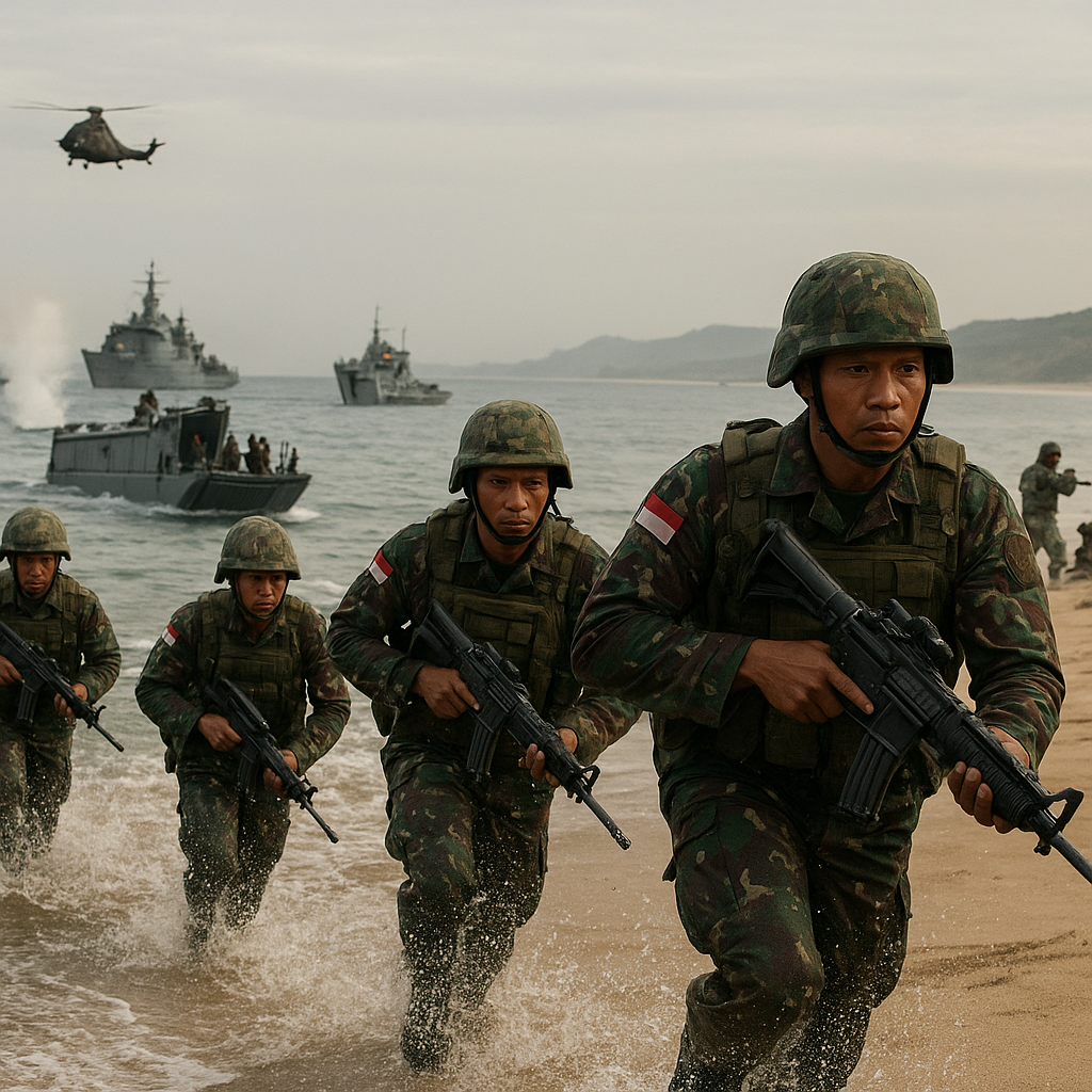 TNI AL Gelar Latihan Taktis Pendaratan Amfibi Batalyon Marinir di Pantai Lampung