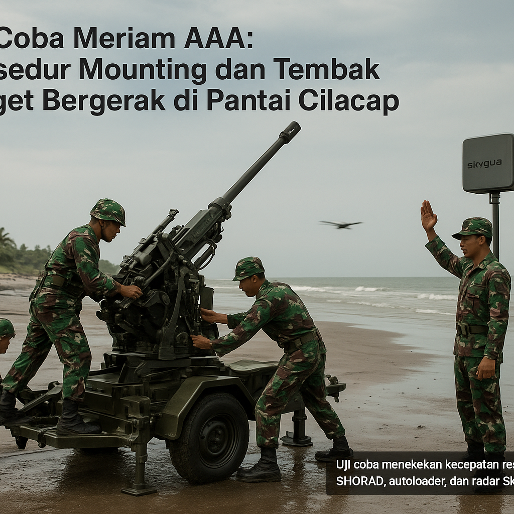 Uji Coba Meriam AAA: Prosedur Mounting dan Tembak Target Bergerak di Pantai Cilacap