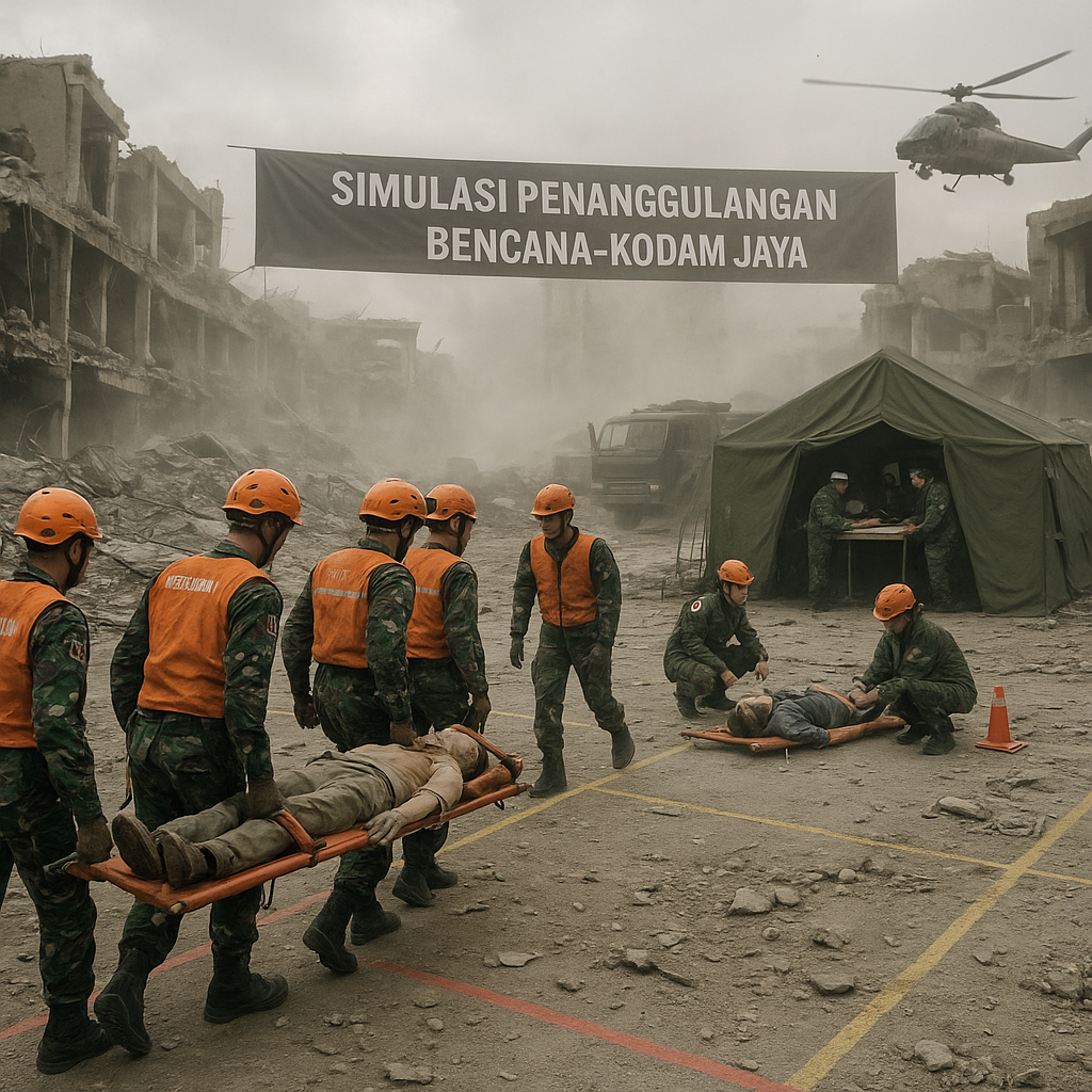 Kodam Jaya Gelar Simulasi Penanggulangan Bencana dengan Taktik Militer