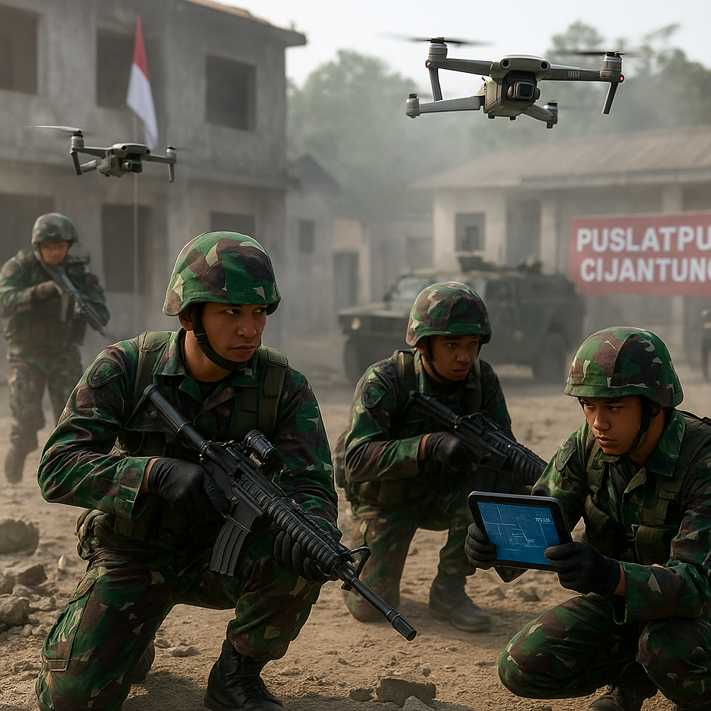 TNI AD Gelar Simulasi Pertempuran Kota dengan Sistem Drone Taktis di Puslatpur Cijantung