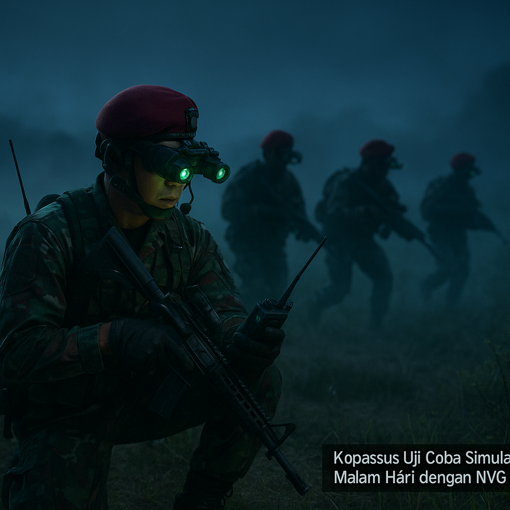 Kopassus Uji Coba Simulasi Infiltrasi Malam Hari dengan Night Vision Goggle Generasi 4