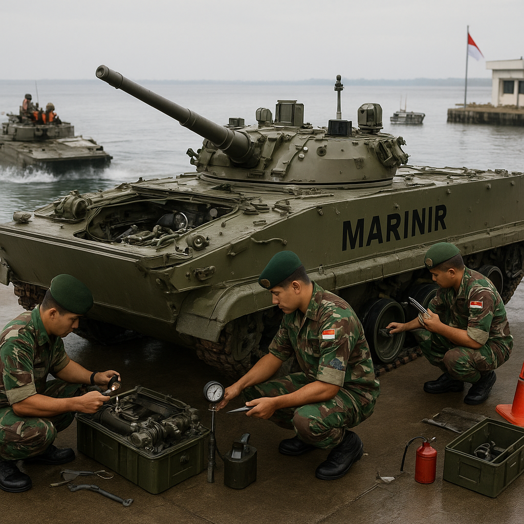 Pengecekan Kesiapan Alutsista Marinir: Perawatan Tank Amfibi BMP-3F
