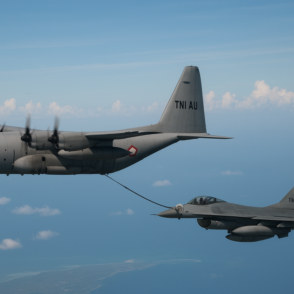 TNI AU Latihan Pengisian Bahan Bakar di Udara dengan Pesawat KC-130J