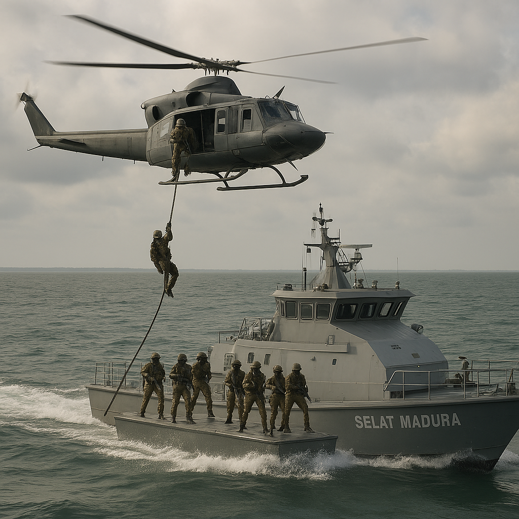 Korps Marinir Latihan Pencegahan Boarding Kapal di Selat Madura