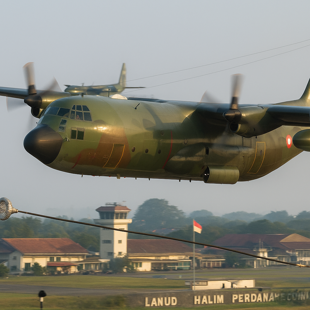 TNI AU Uji Coba Sistem Pengisian Bahan Bakar Udara dengan Pesawat C-130
