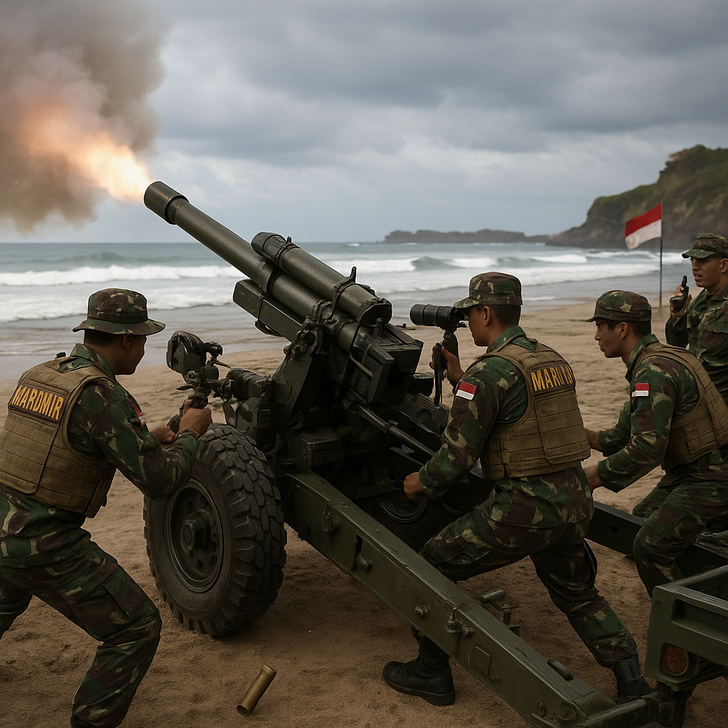 Latihan Tembak Senjata Berat Marinir di Pantai Cilacap
