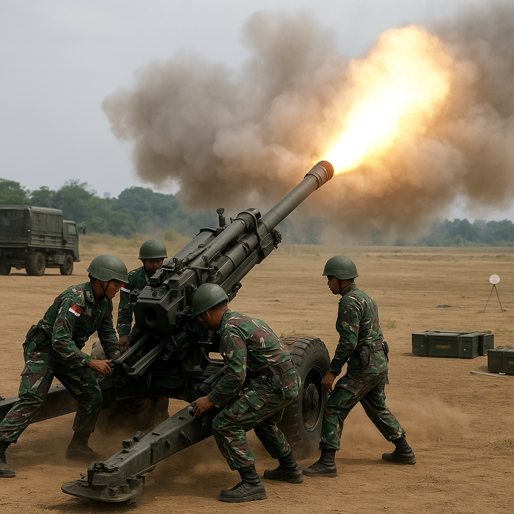 Latihan Tembak Senjata Berat Artileri Medan di Puslatpur Cijantung