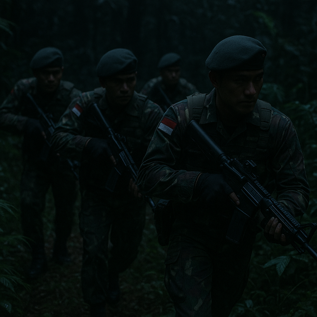 Kopassus Latihan Taktik Gerilya Hutan dengan Senapan Serbu SS-4