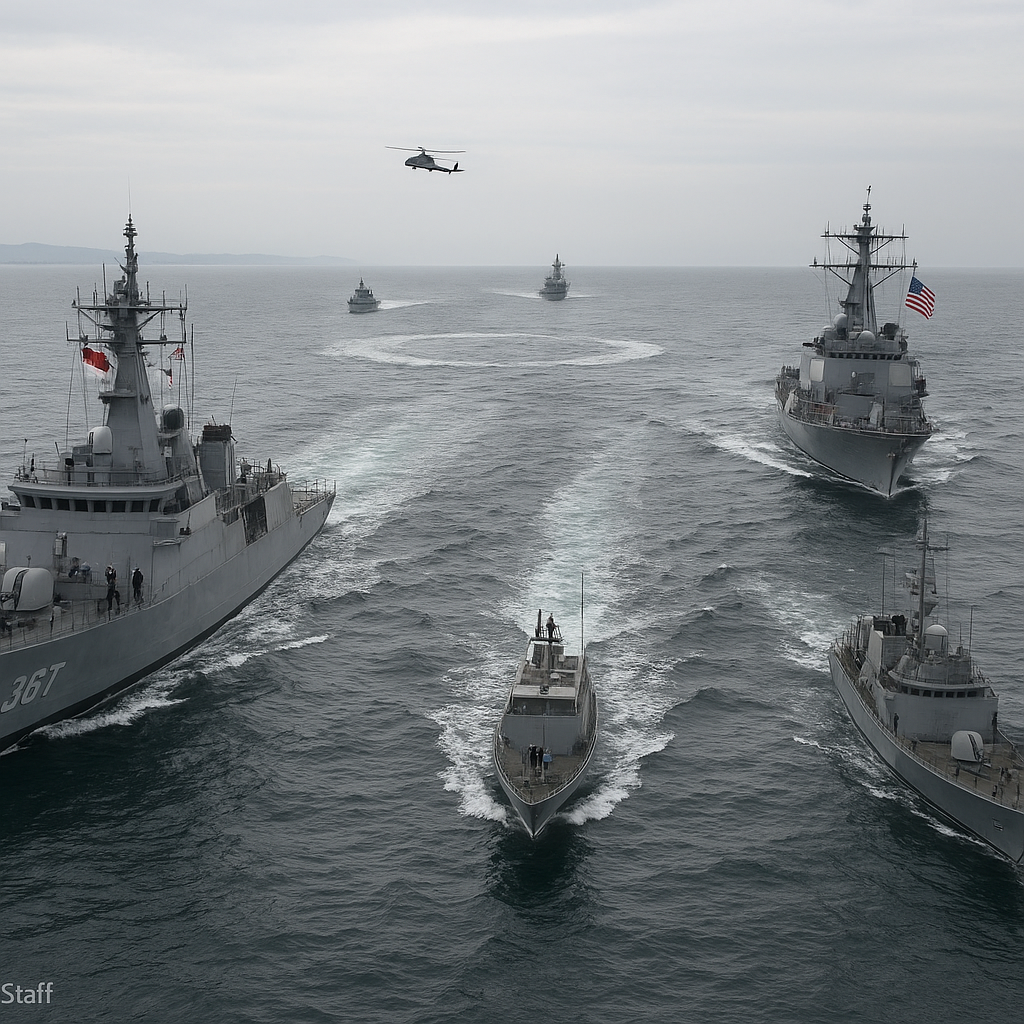 KRI dan Kapal AS Latihan Formasi Taktis di Selat Sunda