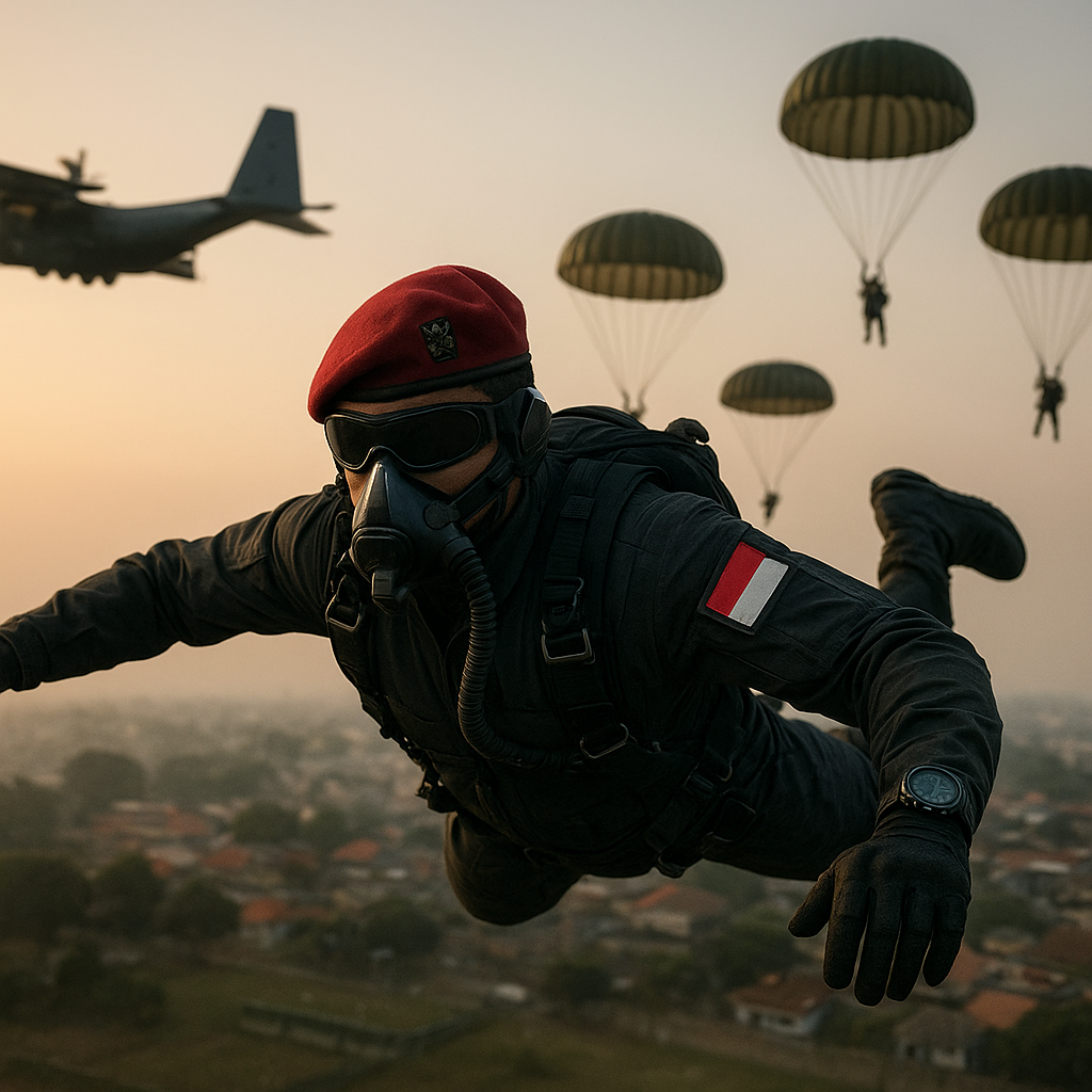 Kopassus Latihan Pembebasan Sandera dengan Teknik HALO/HAHO di Cijantung