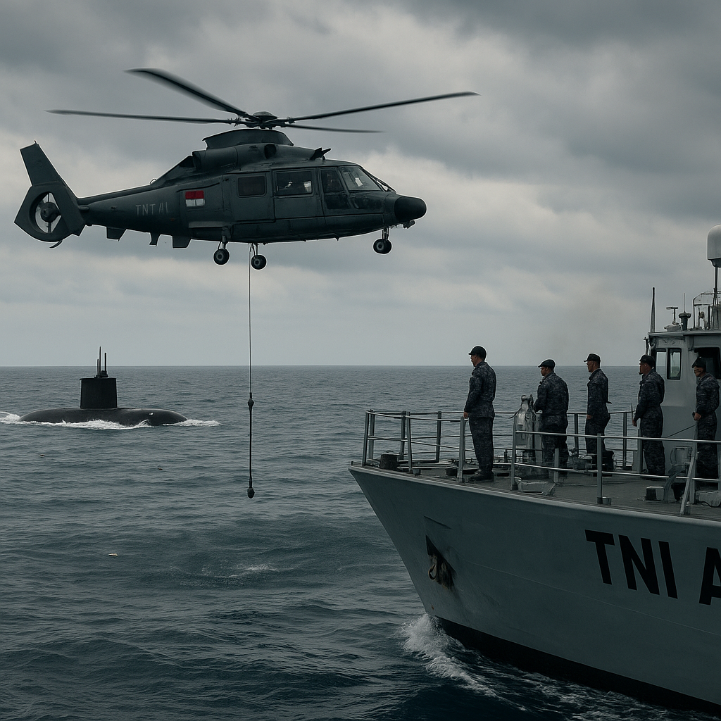 TNI AL Latihan Anti-Submarine Warfare dengan Kapal Selam dan Helikopter di Laut Jawa