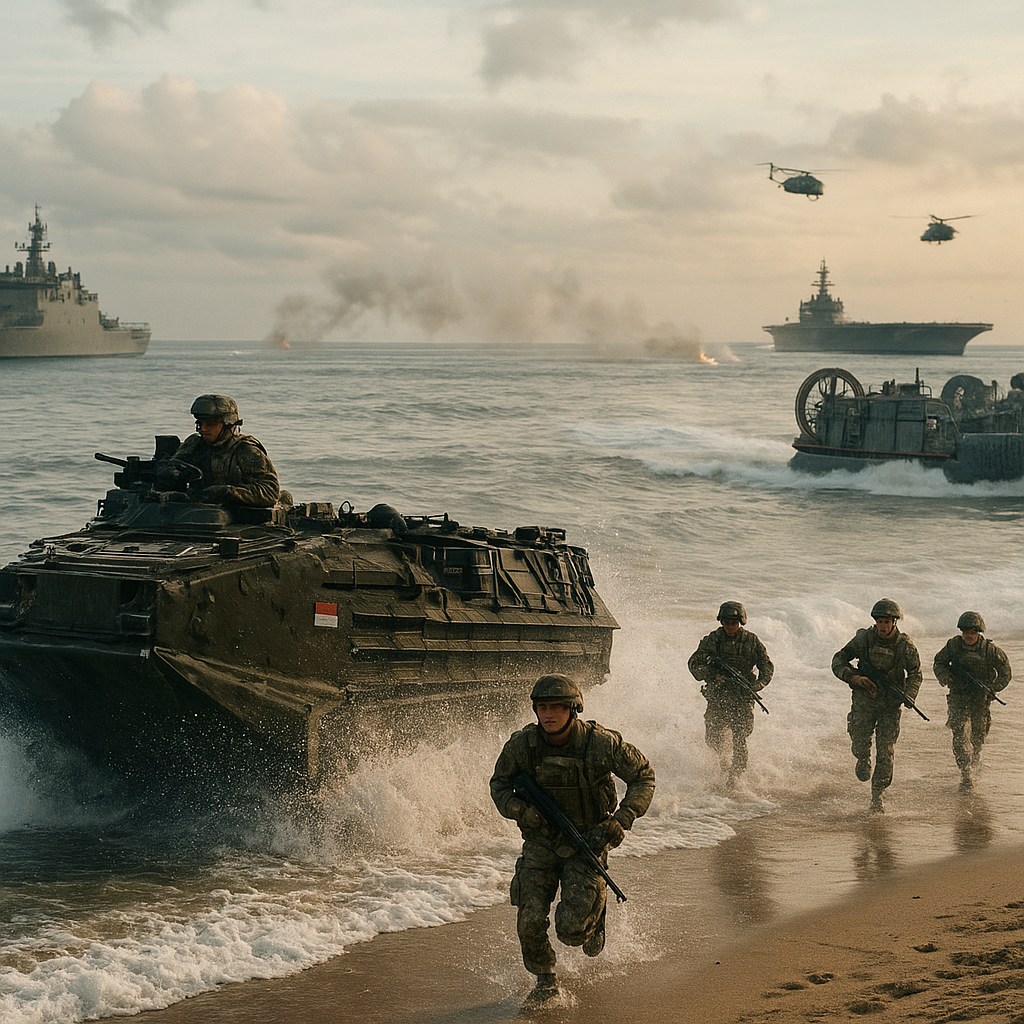 Latihan Amphibious Assault SGS 2026: Marinir Multinasional Lakukan Pendaratan dari Kapal Induk ke Pantai Nunukan