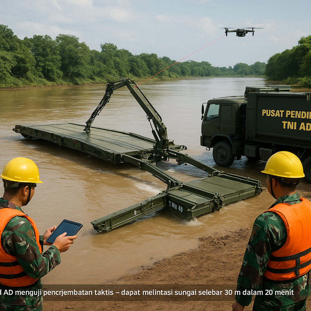 Pusat Pendidikan Zeni TNI AD Uji Coba Alat Penjembatan Taktis untuk Sungai Lebar