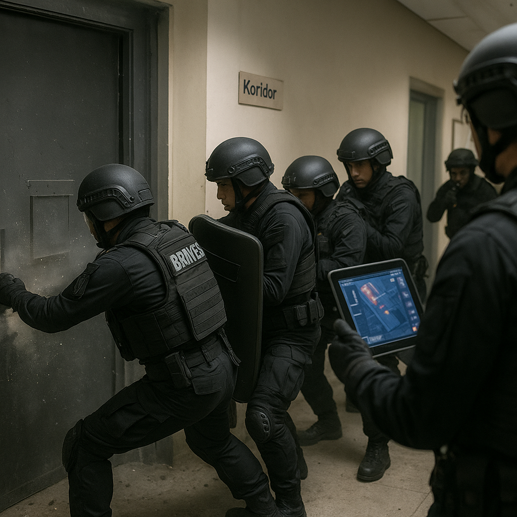 Brimob Latihan Penanganan Teror dengan Taktik CQB dan Dynamic Entry
