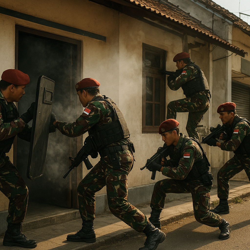 Kopassus Gelar Latihan Pembebasan Sandera dengan Teknik Dynamic Entry