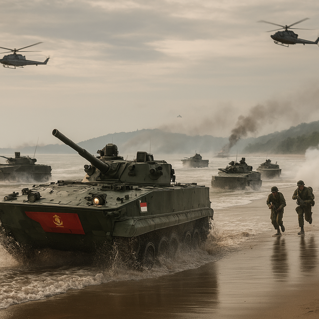 Korps Marinir Uji Formasi Serbu Amphibi di Pantai Lampung