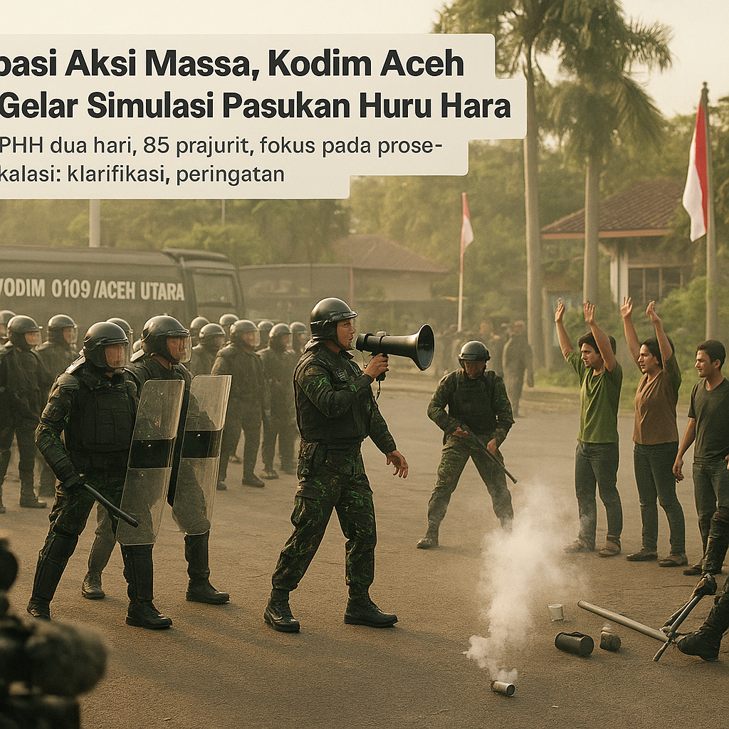 Antisipasi Aksi Massa, Kodim Aceh Utara Gelar Simulasi Pasukan Huru Hara
