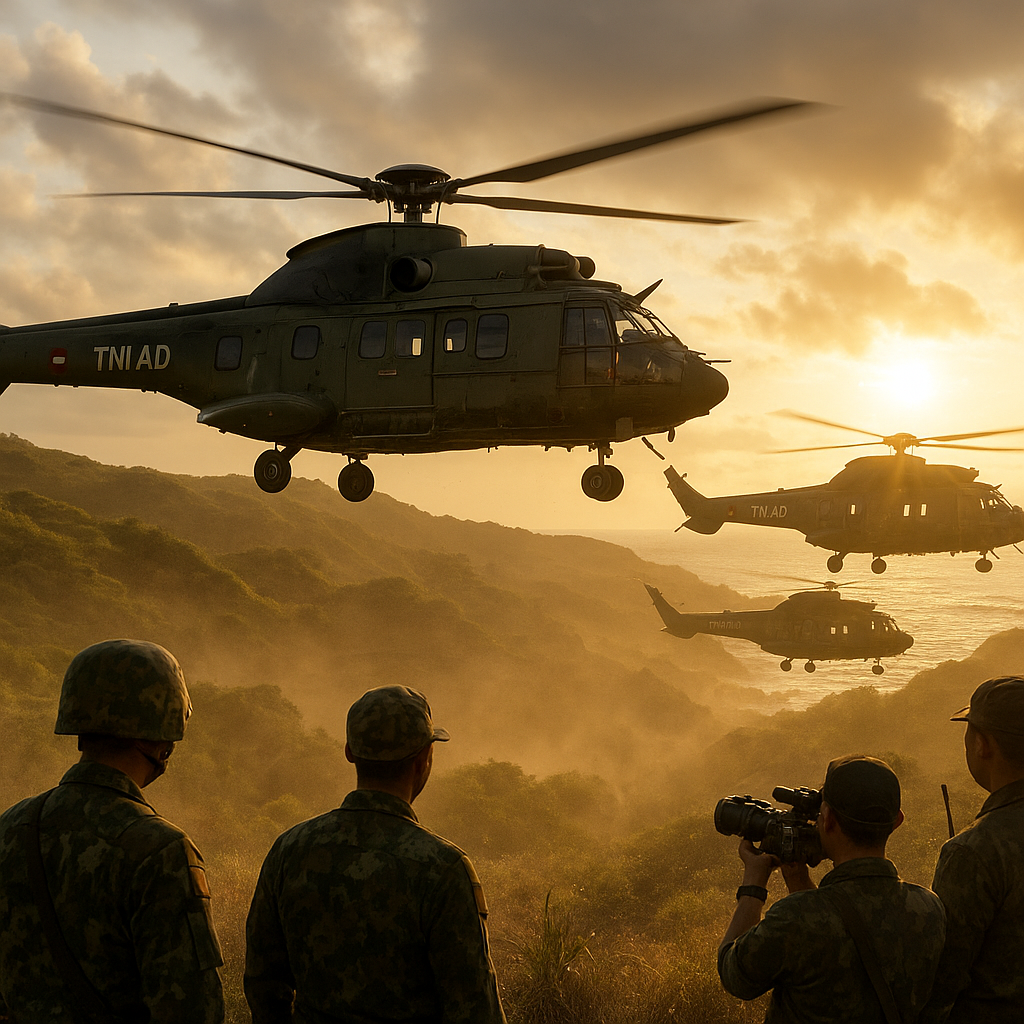 Penerbad TNI AD Uji Coba Formasi Serangan Helikopter 'Nap of the Earth'