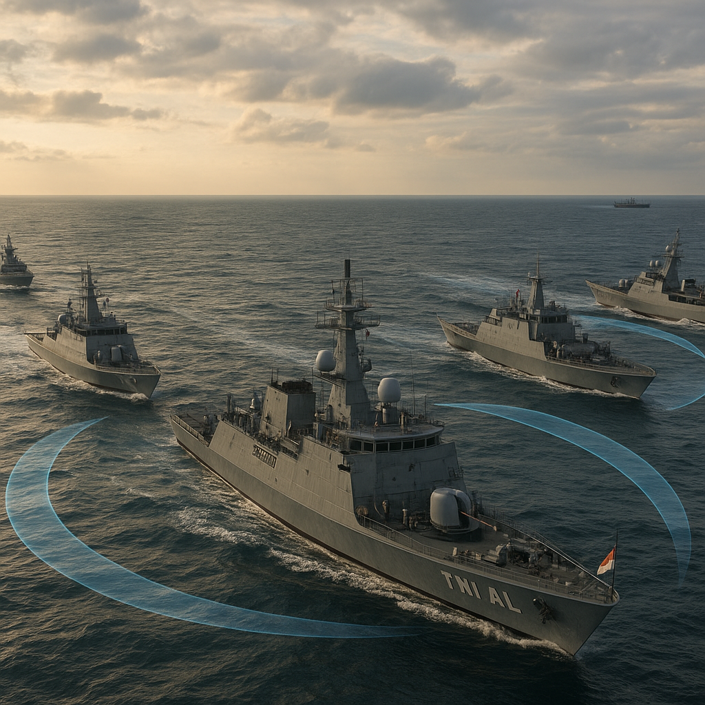 TNI AL Latihan Manuver Armada Kapal Perang dengan Formasi Vee