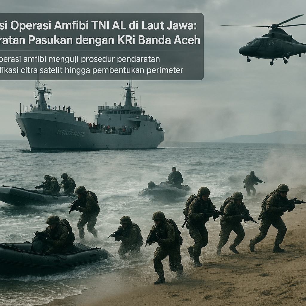 Simulasi Operasi Amfibi TNI AL di Laut Jawa: Pendaratan Pasukan dengan KRI Banda Aceh