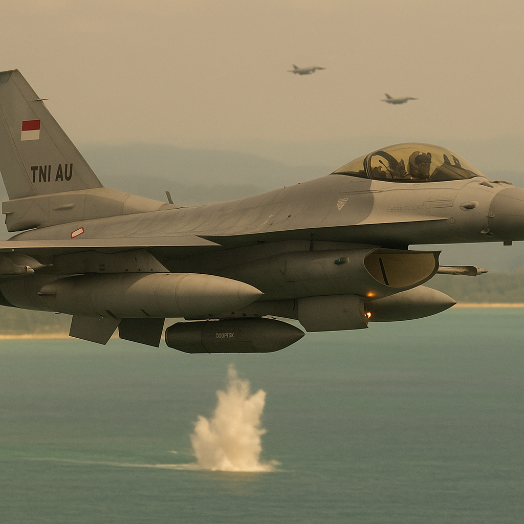 TNI AU Uji Simulasi Pengeboman Tepat Menggunakan F-16 di Natuna
