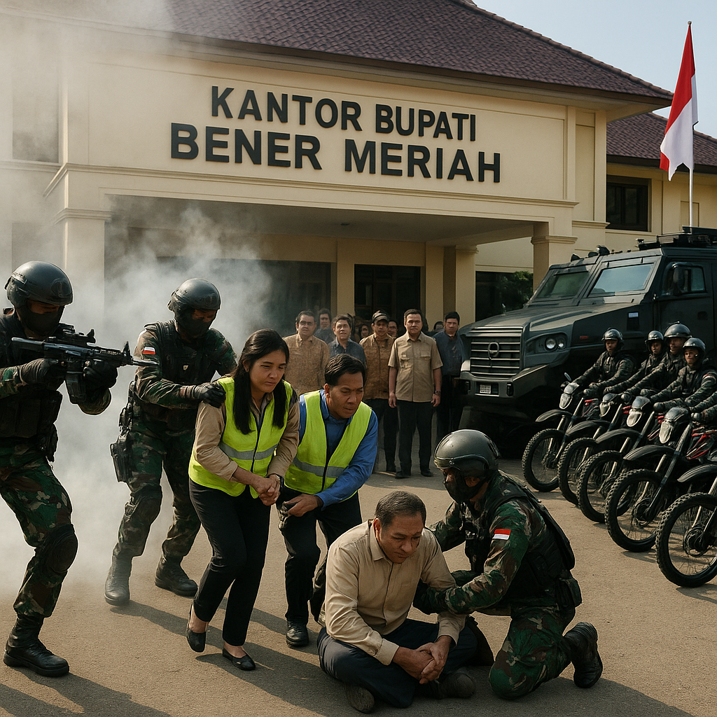Yonif 114/SM Gelar Simulasi Pembebasan Sandera di Kantor Bupati
