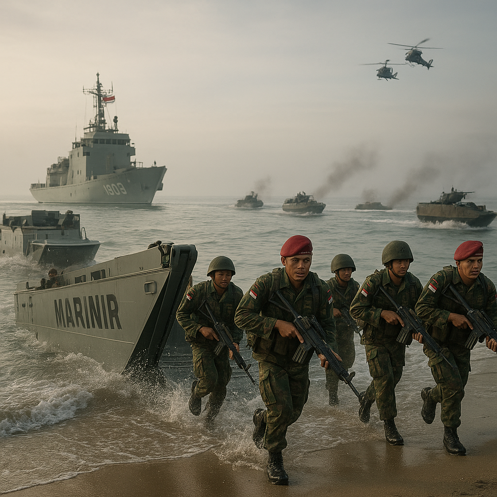Simulasi Operasi Amfibi TNI AL dan Marinir di Selat Madura Gunakan Teknik Pendaratan Gelombang