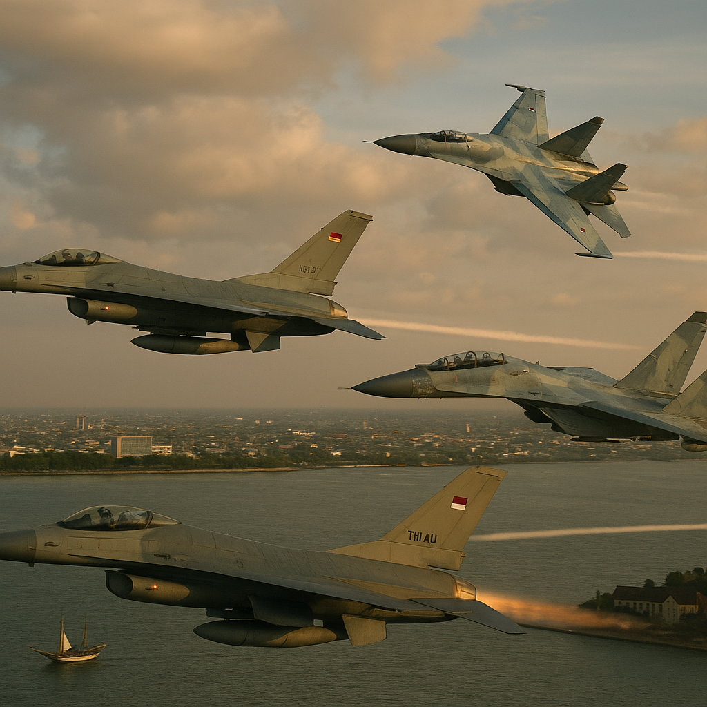TNI AU Uji Coba Simulasi Dogfight dengan F-16 dan Sukhoi Su-30 di Langit Makassar