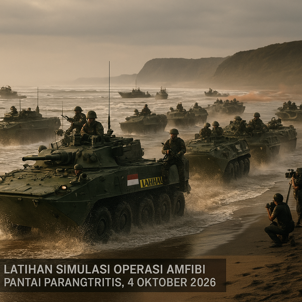 Latihan Simulasi Operasi Amfibi di Pantai Parangtritis: Pendaratan Tank BMP-3F dan BTR-4