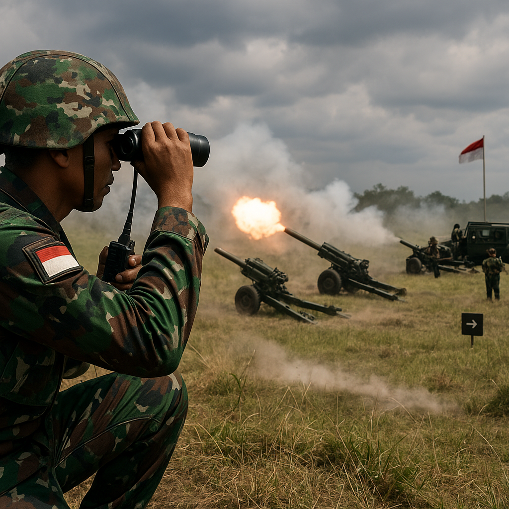Batalyon Armed TNI AD Latihan Serangan Artileri Dukungan Tempat