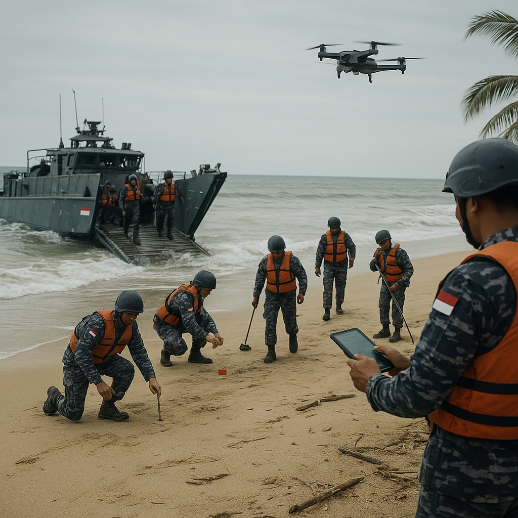 TNI AL Latih Prosedur Pendaratan Amfibi di Pantai Lampung