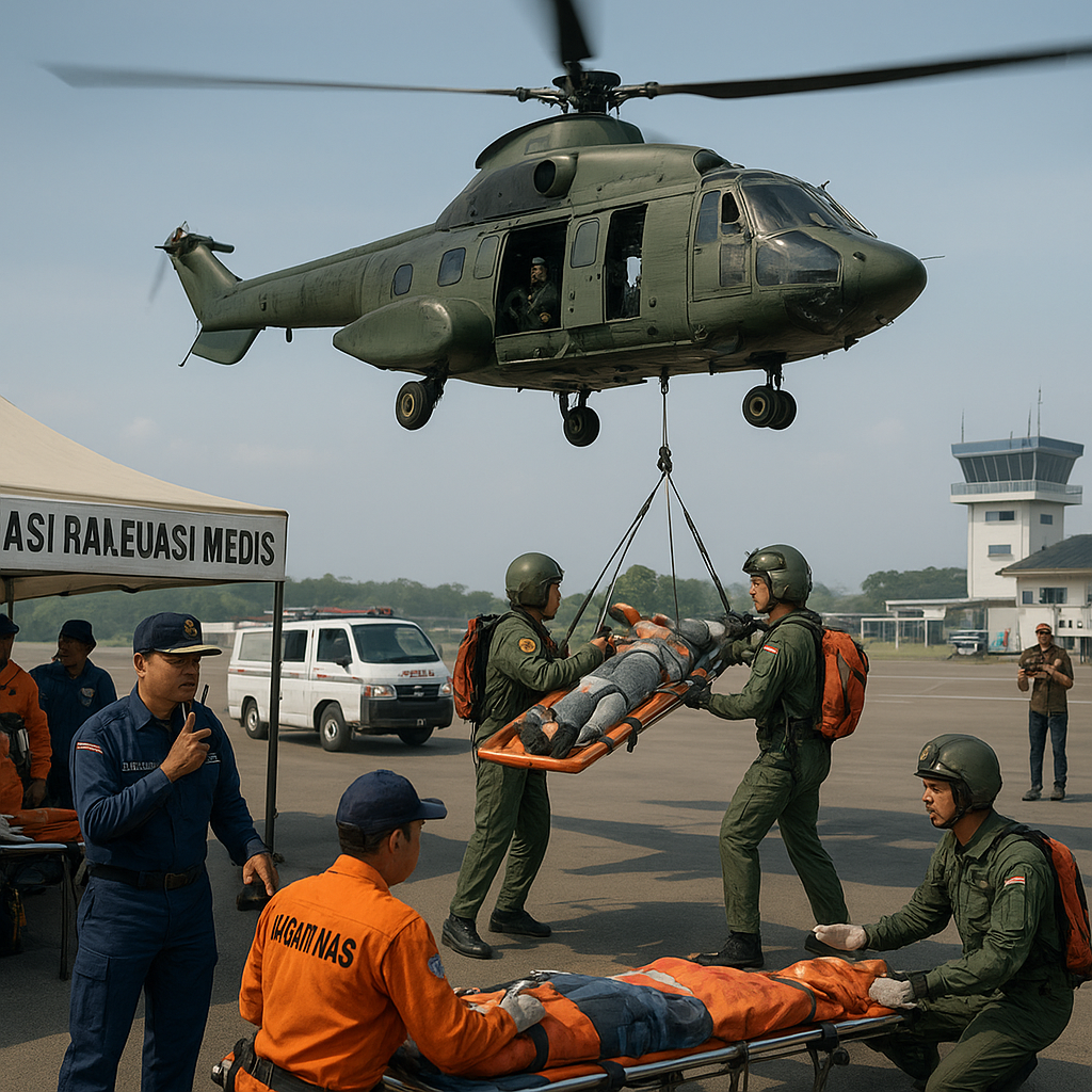 Simulasi Operasi SAR dan Evakuasi Korban Bencana oleh Lanud Sultan Hasanuddin