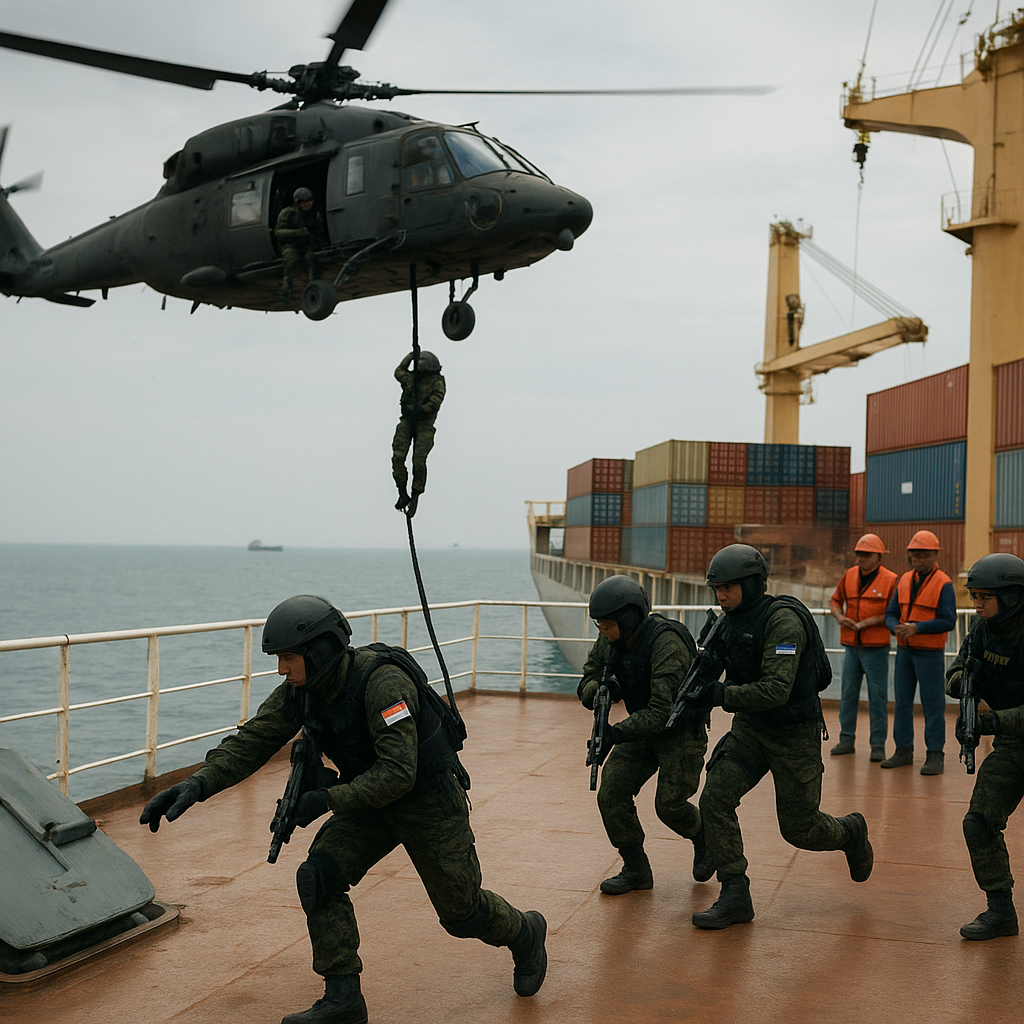 Latihan Bersama Safkar Indopura: Prosedur Antiteror di Kapal Dagang Selat Malaka