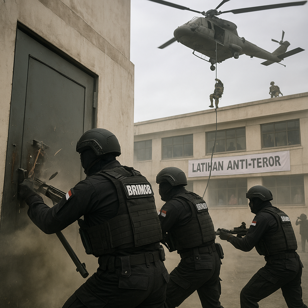Latihan Anti-Teror Gabungan Kopassus dan Brimob: Assault CQB dengan Breaching Mekanik dan Gas Air Mata