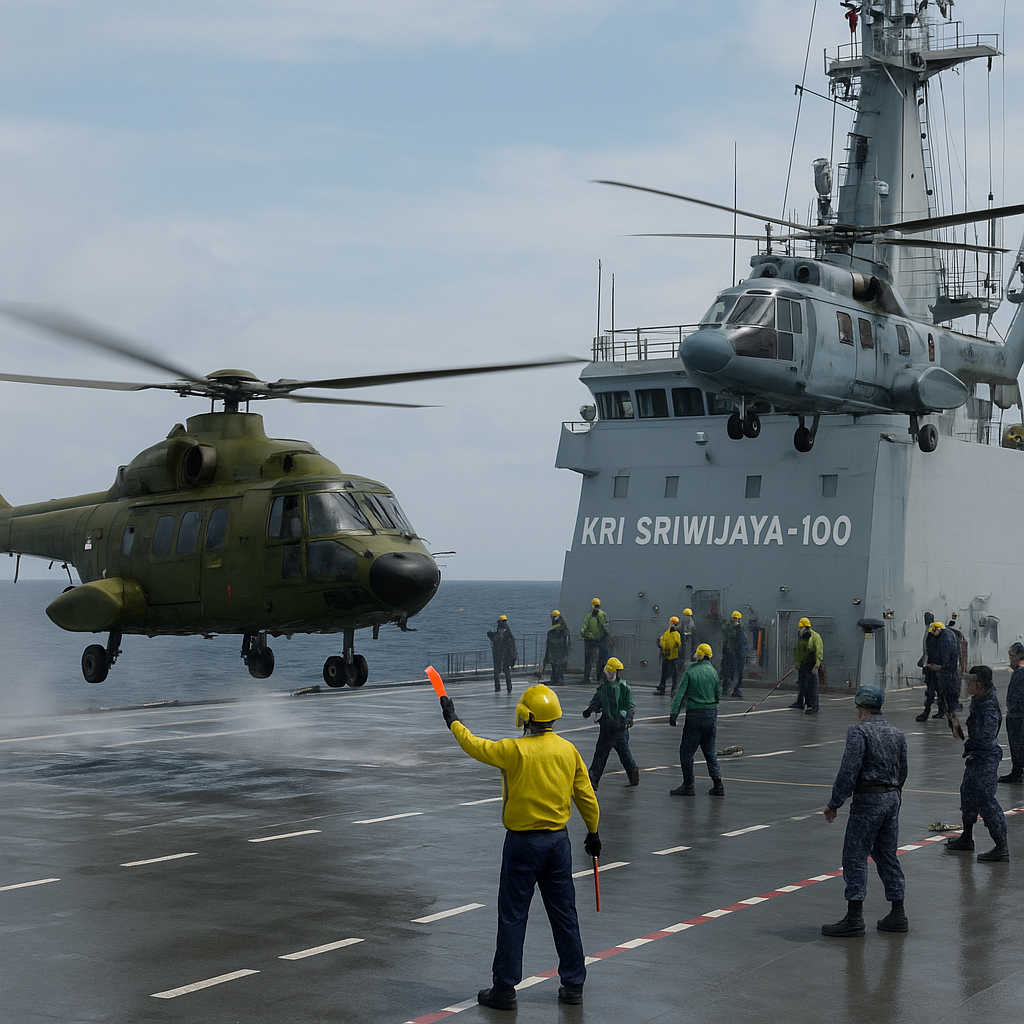 Helikopter TNI AD dan AU Latihan Take Off & Landing di KRI Sriwijaya-100