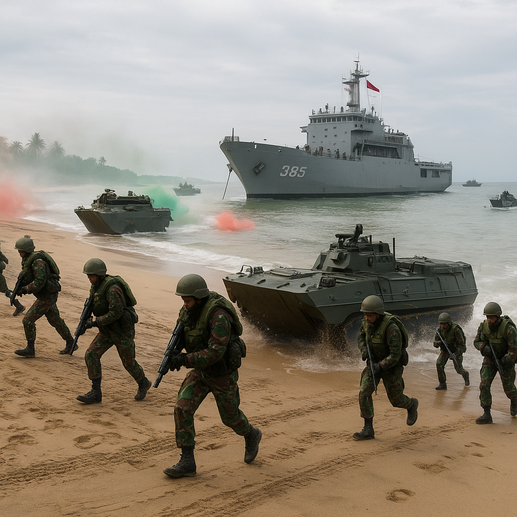 Simulasi Operasi Amfibi TNI AL di Pantai Lampung