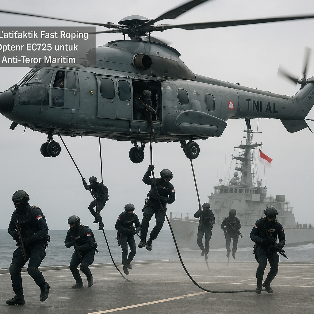 Denjaka Latih Taktik Fast Roping dari Helikopter EC725 untuk Operasi Anti-Teror Maritim