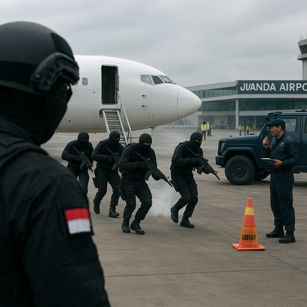 KOPASKA TNI AL PASTIKAN KEAMANAN OBJEK VITAL NASIONAL, DENGAN LATIHAN ANTI PEMBAJAKAN PESAWAT