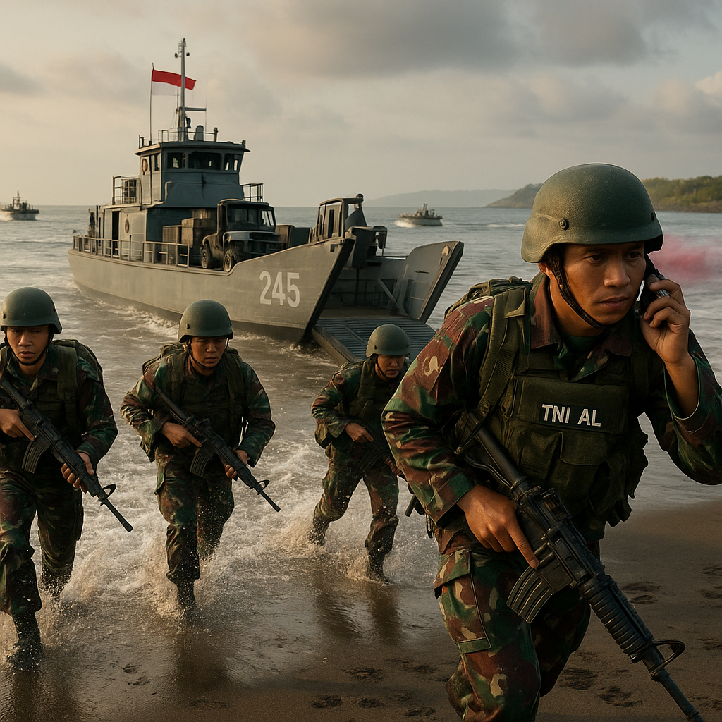 Marinir TNI AL Latihan Amphibious Assault dengan Landing Craft di Pantai Cilacap