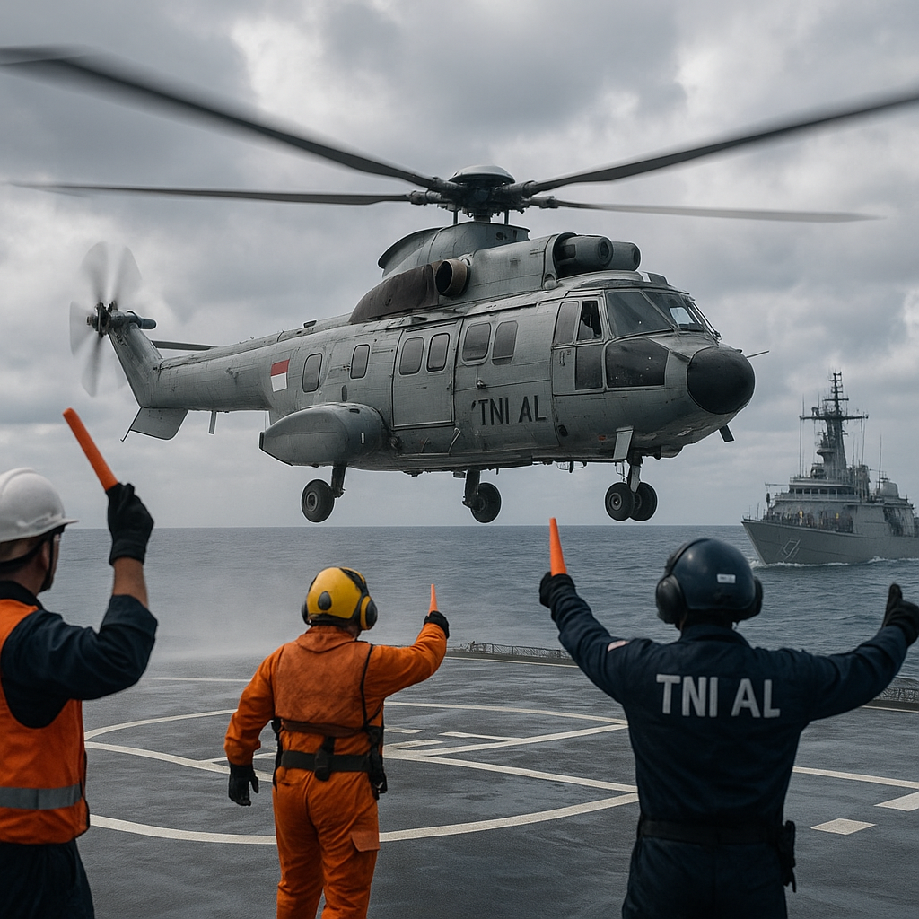 Simulasi 'Cross Deck Operation' Latih Interoperabilitas Helikopter di Atas Kapal Perang Republik Indonesia