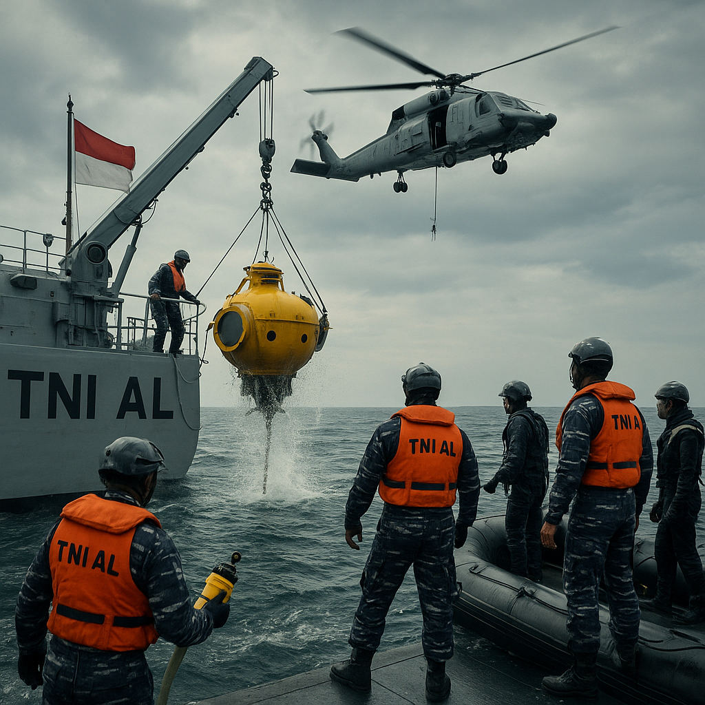 Simulasi Penyelamatan Awak Kapal Selam oleh Tim SAR TNI AL di Laut Jawa