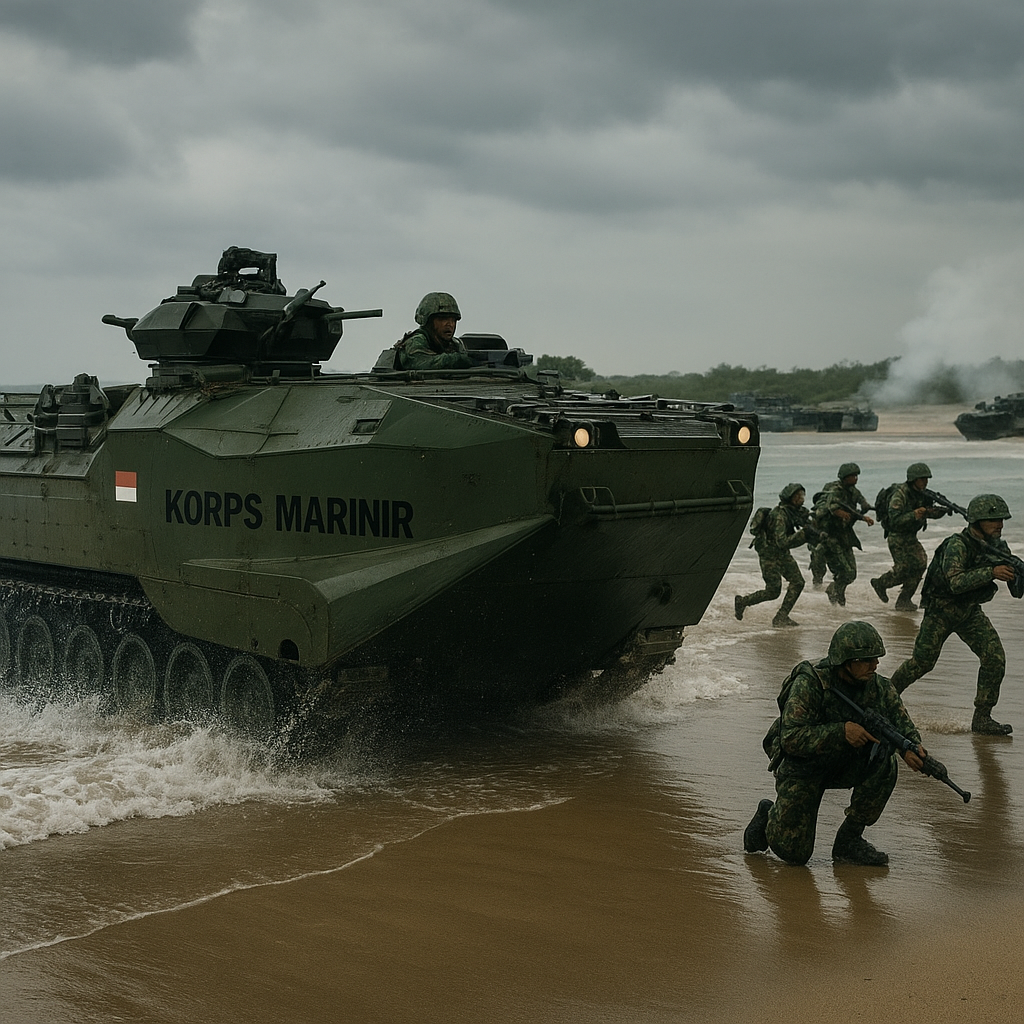 Simulasi Amphibious Raid oleh Marinir: Pendaratan Pasukan dengan AAV-7 dan Pembentukan Bridgehead