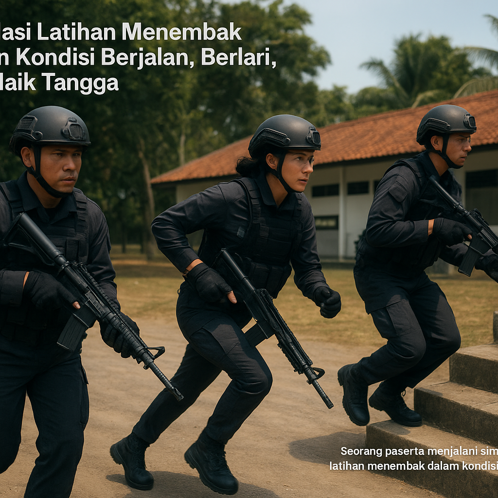 Simulasi Latihan Menembak Dalam Kondisi Berjalan, Berlari, Dan Naik Tangga