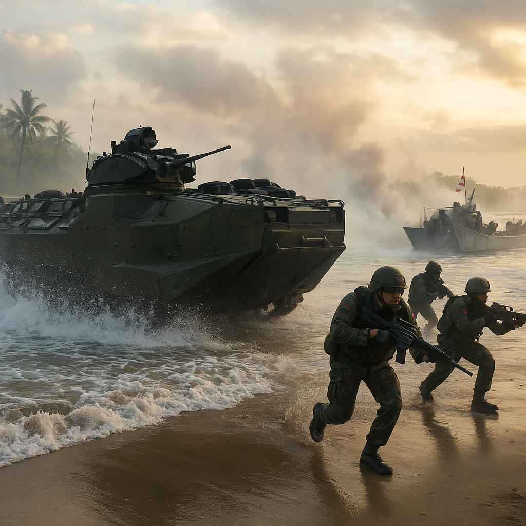 Latihan Amphibious Raid Batalyon Infanteri 9 Marinir: Prosedur Pendaratan dengan AAV-7 dan LCU