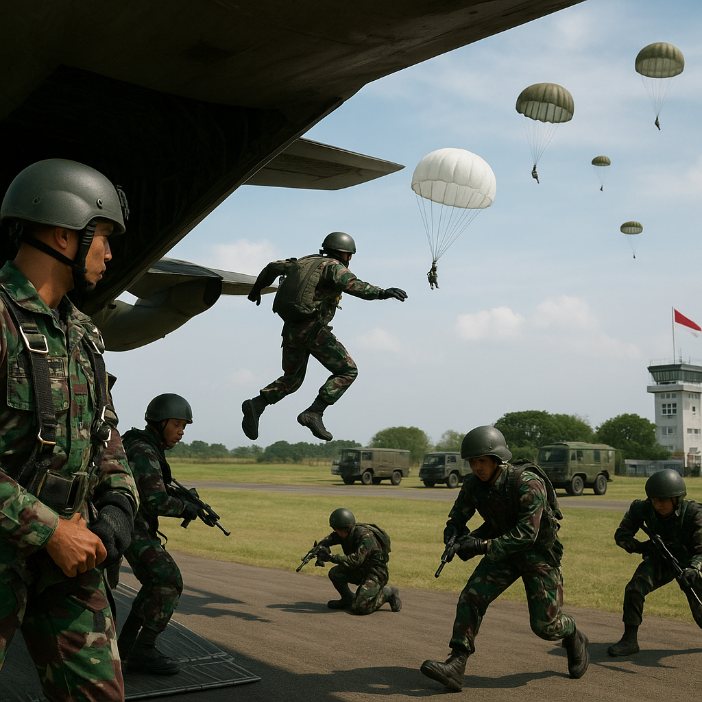 Latihan Taktik Airborne Insertion Pasukan Paskhas TNI AU di Lanud Sulaiman